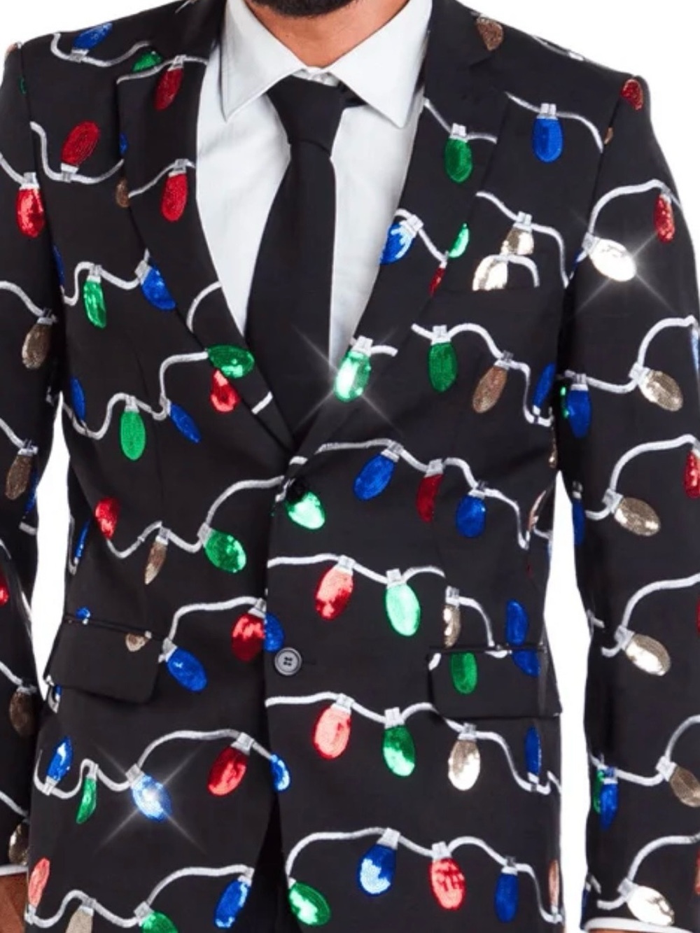 Tipsy Elves Black Blazer with Sequin Holiday Light Motif